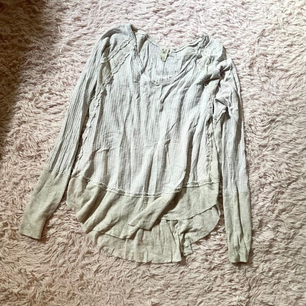 We The Free Distressed Boho Minimalist Waffle Knit Oversized Top Womens L Indie